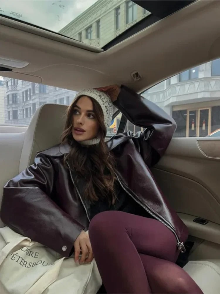Mila - Luxurious Red Leather Autumn Jacket