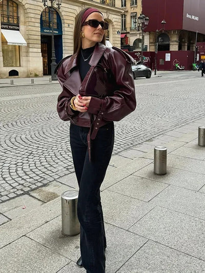 Mila - Luxurious Red Leather Autumn Jacket