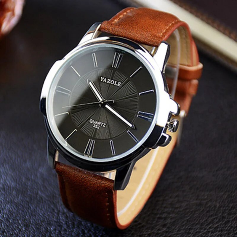 Luxurious Leather Watch with Blue Glass Dial