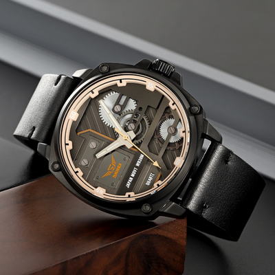 Men's Leather Watch with Quartz Movement