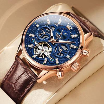 Mechanical Automatic Watch with Elegant Leather Strap