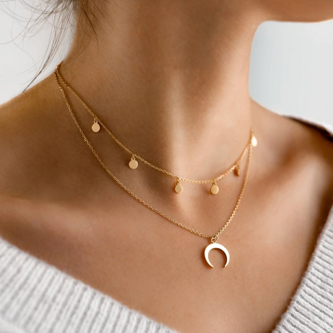 Exclusive Golden Necklace with a Delicate Moon Design