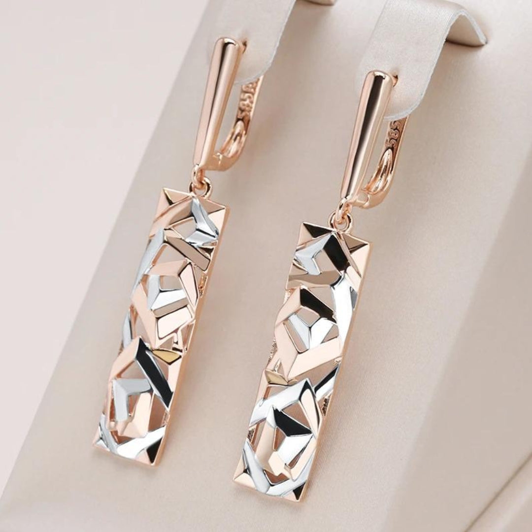 Elegant Large Rectangular Earrings in Gold and Silver Style