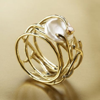 Elegant Thin Gold Ring with Pearls – For Chic Comfort