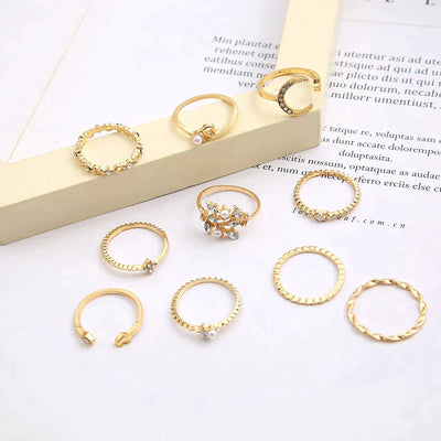 Set of 10 Elegant Bohemian Rings in Silver and Gold-Plated – For a Sophisticated Look