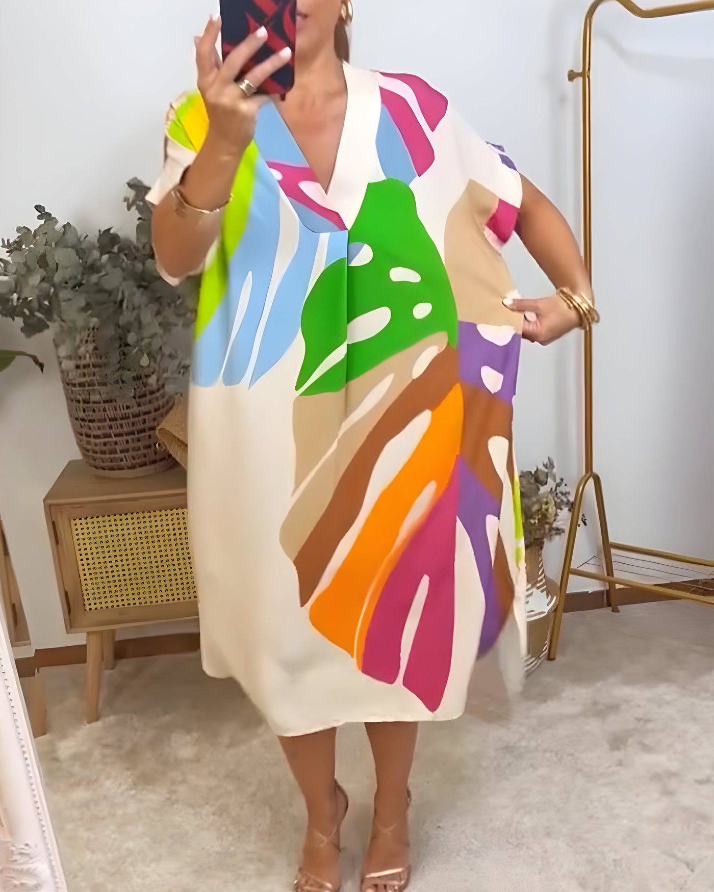 Roos™ - Casual Dress with Colorful Leaf Print