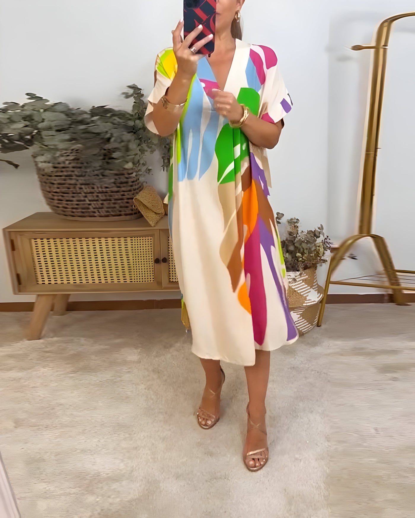 Roos™ - Casual Dress with Colorful Leaf Print
