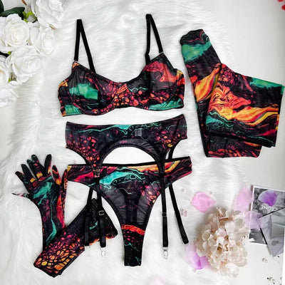 Serena - 5-Piece Tie-Dye Lingerie Set