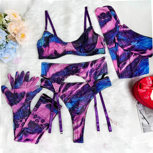 Serena - 5-Piece Tie-Dye Lingerie Set