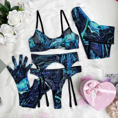 Serena - 5-Piece Tie-Dye Lingerie Set