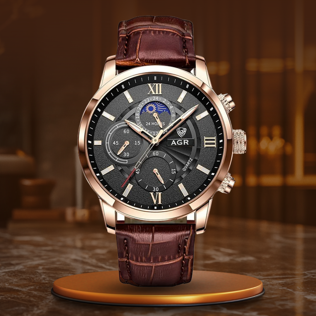 Luxurious Quartz Watch with Leather Strap