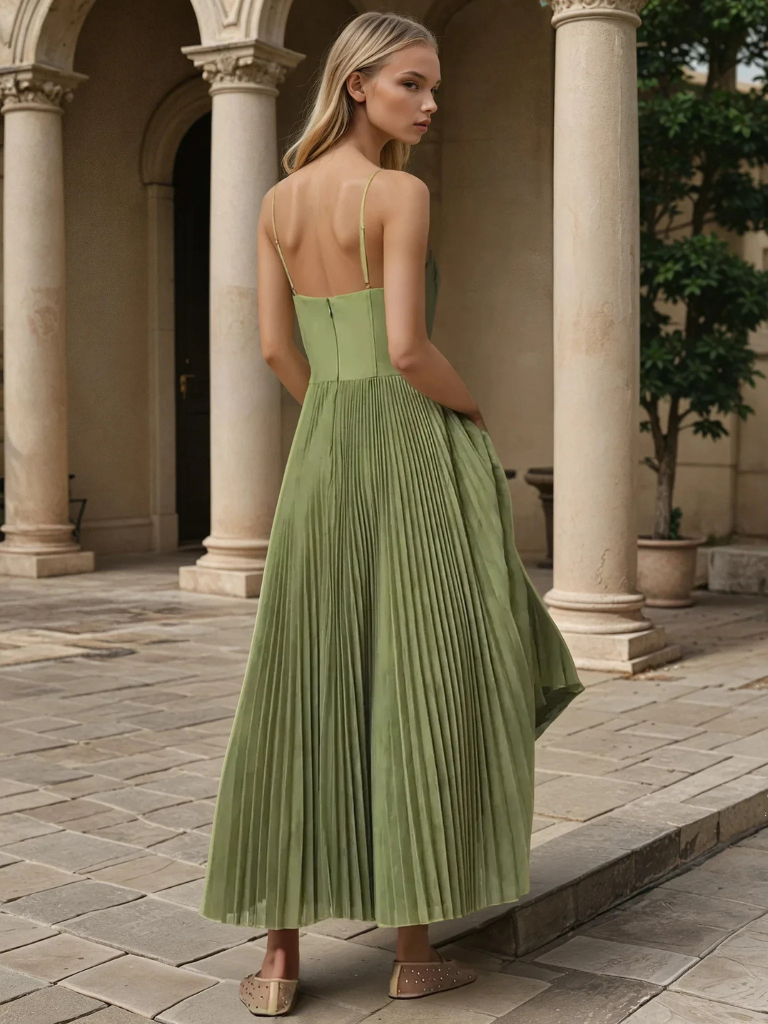 Almea - Pleated Dress with Corset and Spaghetti Straps