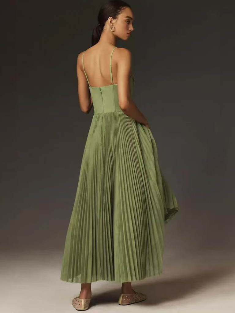 Almea - Pleated Dress with Corset and Spaghetti Straps