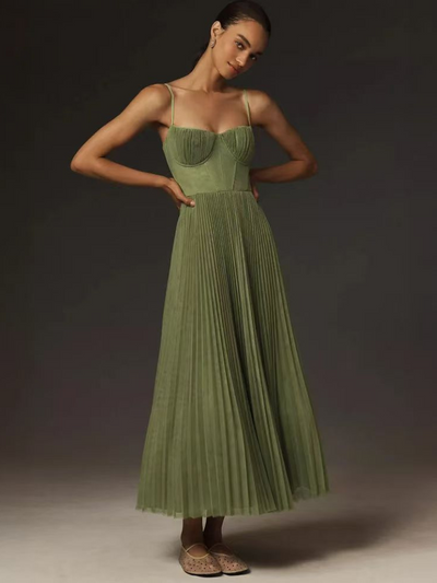 Almea - Pleated Dress with Corset and Spaghetti Straps