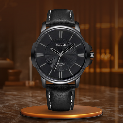 Luxurious Leather Watch with Blue Glass Dial