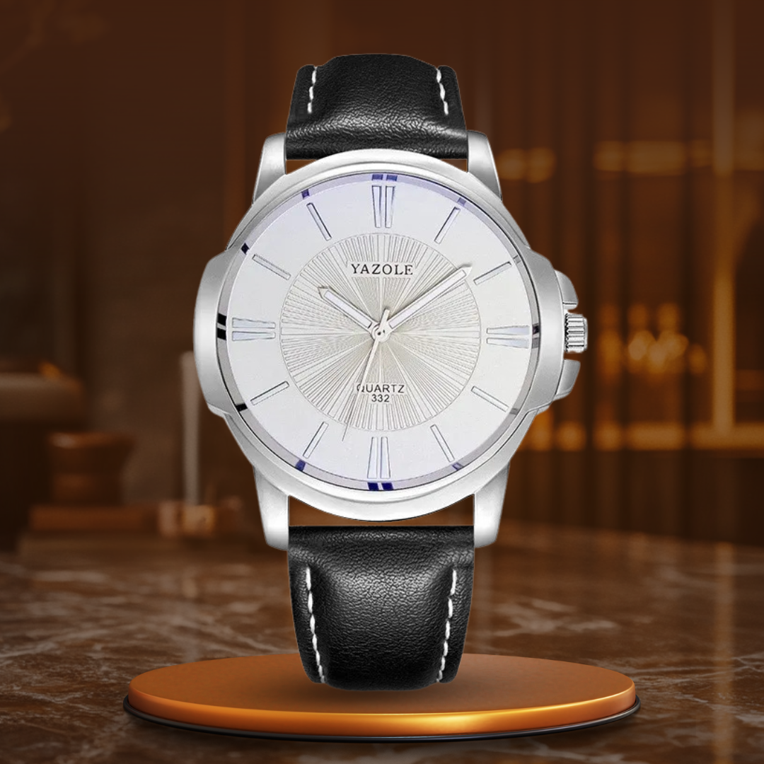 Luxurious Leather Watch with Blue Glass Dial