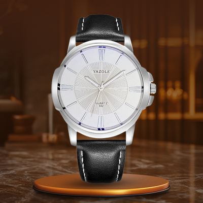 Luxurious Leather Watch with Blue Glass Dial