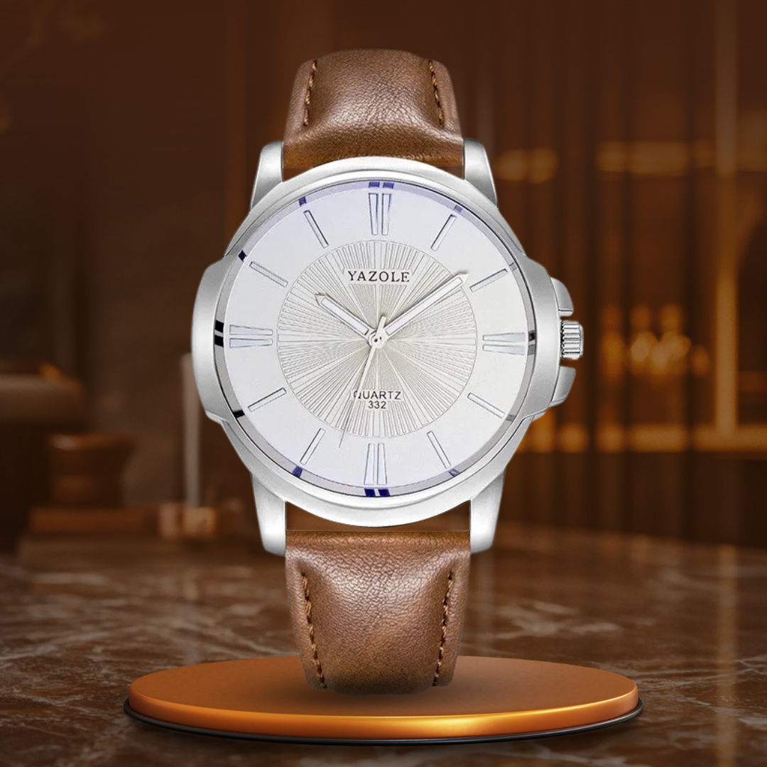 Luxurious Leather Watch with Blue Glass Dial