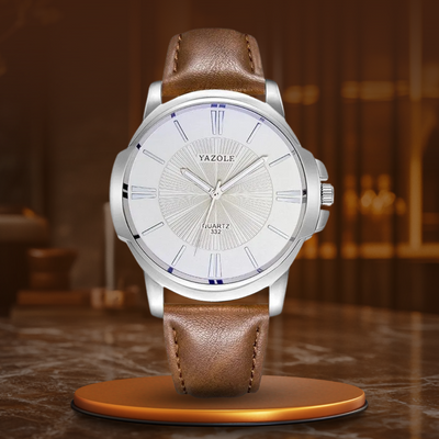 Luxurious Leather Watch with Blue Glass Dial
