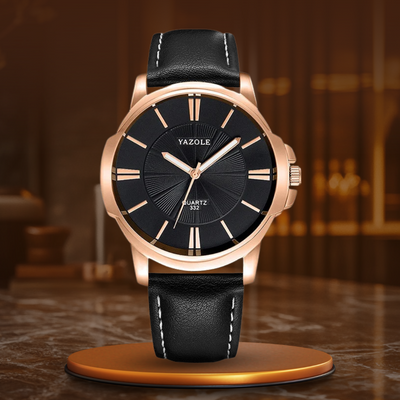 Luxurious Leather Watch with Blue Glass Dial