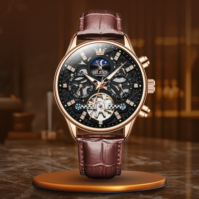 Mechanical Automatic Watch with Elegant Leather Strap