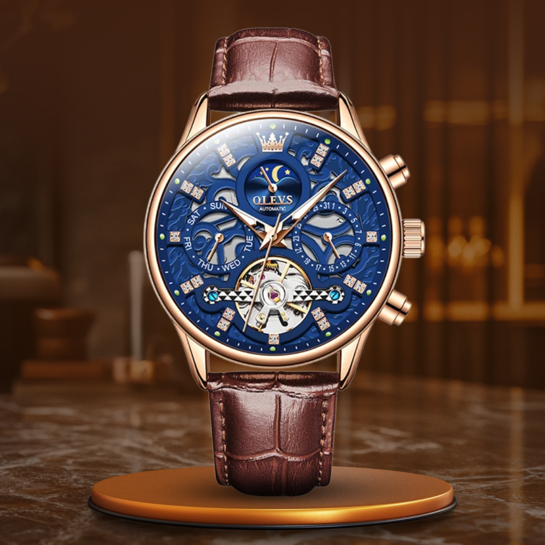 Mechanical Automatic Watch with Elegant Leather Strap