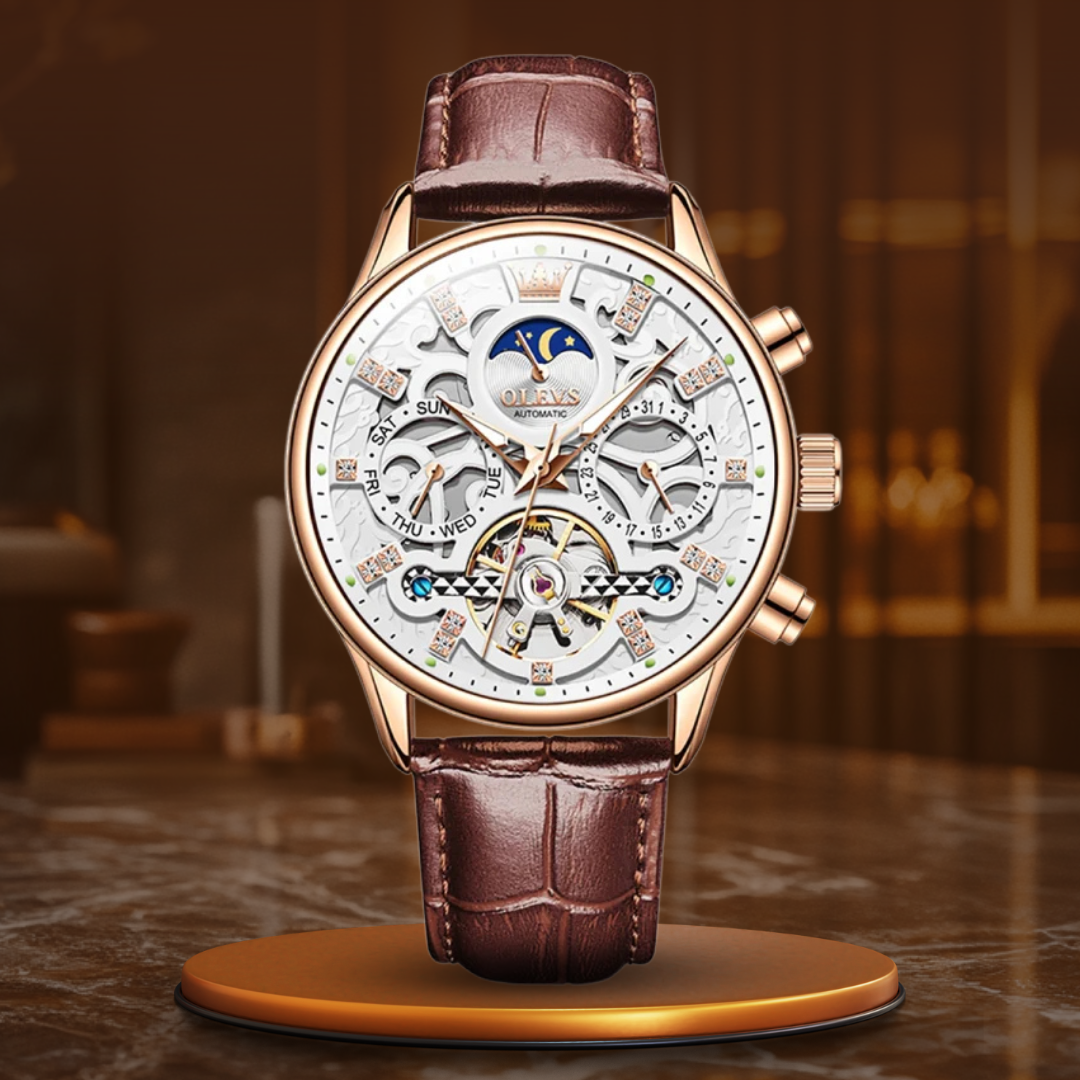 Mechanical Automatic Watch with Elegant Leather Strap