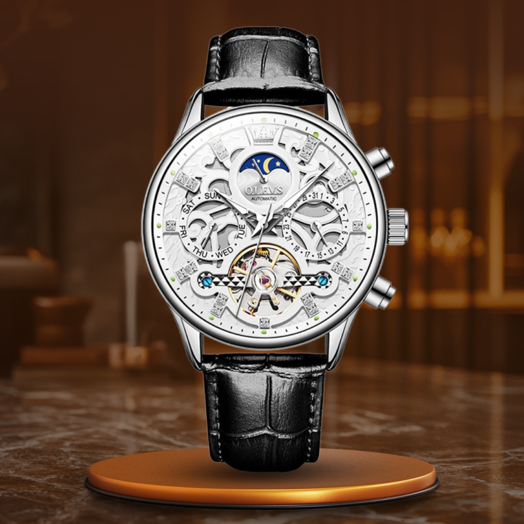 Mechanical Automatic Watch with Elegant Leather Strap