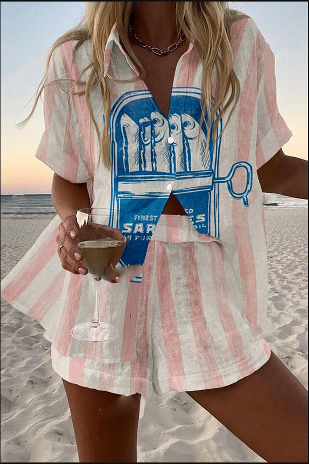 Silava™ – Short Linen Set with Sardine Print