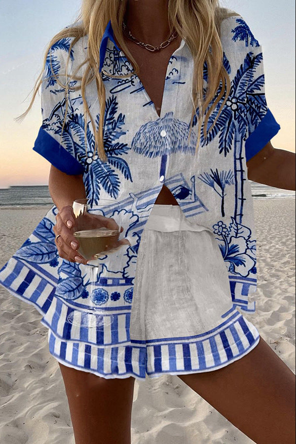 Zanika™ – Short Linen Set with Palm Print