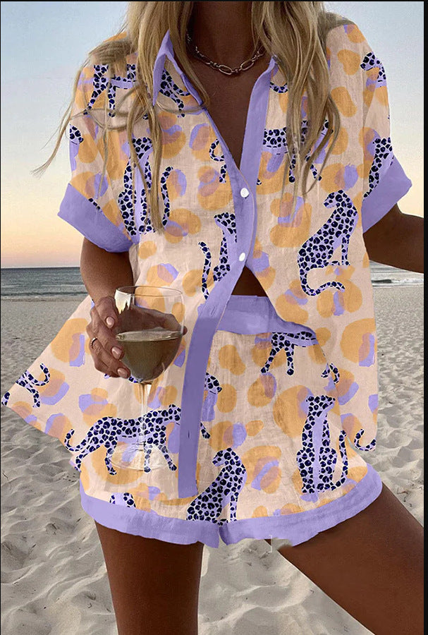 Reolia™ – Short Linen Set with Leopard Print