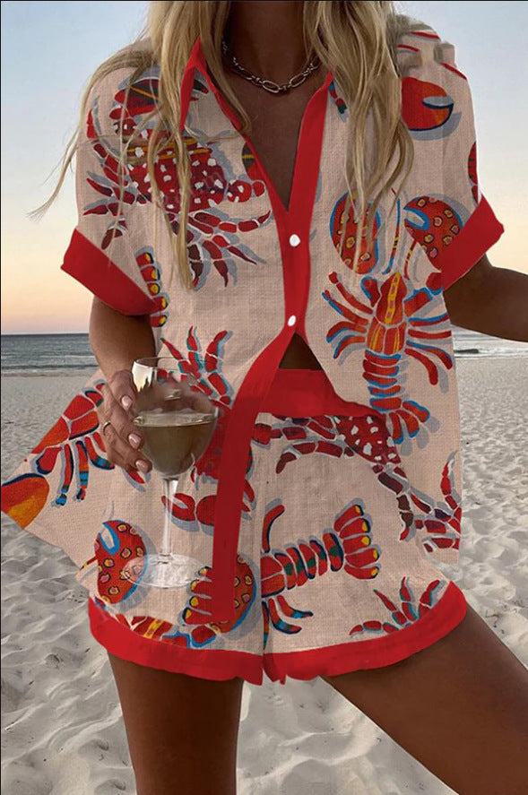 Daphira™ – Short Linen Set with Lobster Print