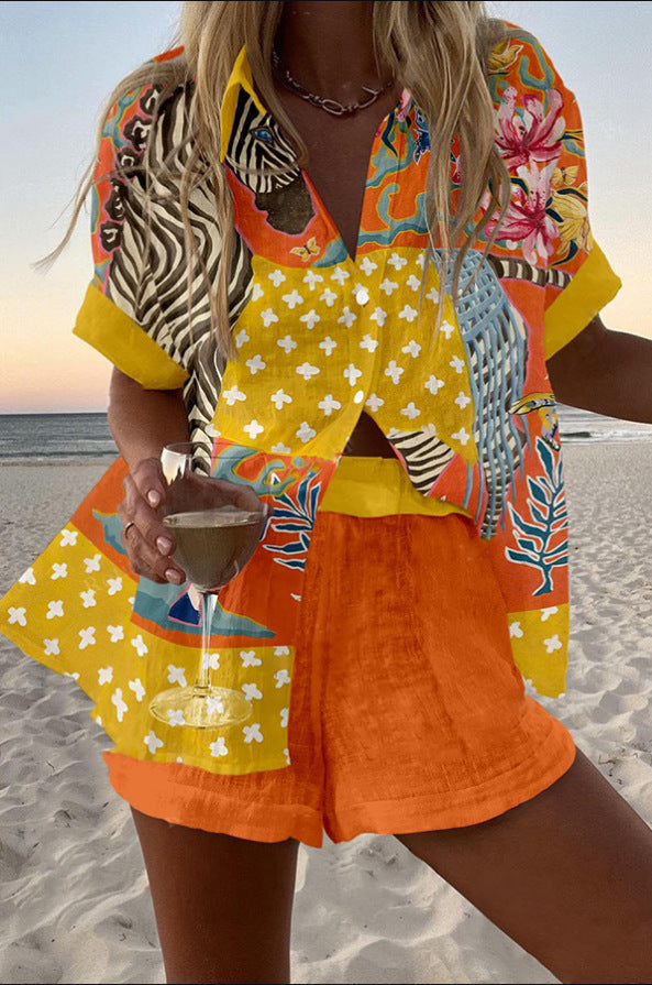 Norellia™ – Short Linen Set with Polka Dot Print