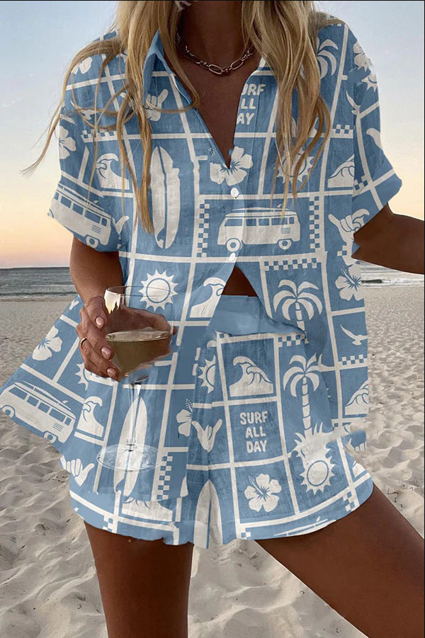 Trenara™ – Short Linen Set with Caravan Print