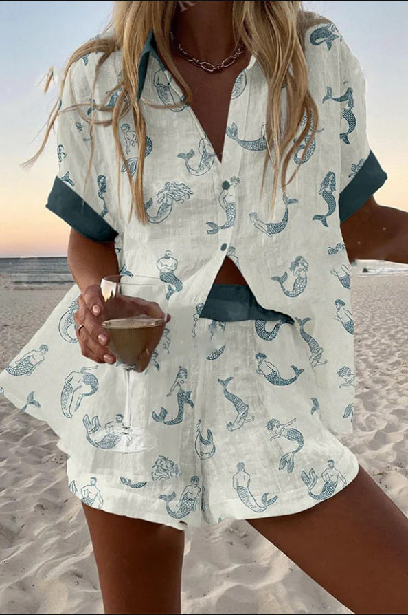 Jalira™ – Short Linen Set with Mermaid Print