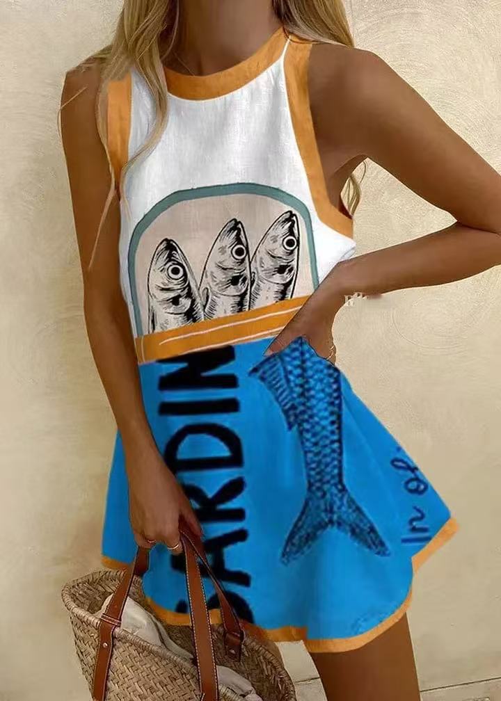 Isoria™ – Blue Printed Mini Dress