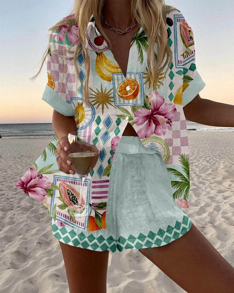 Maevin™ – Short Linen Set with Fruit Print