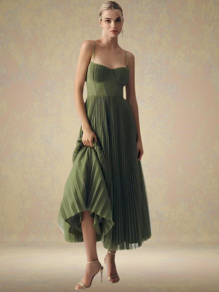 Almea - Pleated Dress with Corset and Spaghetti Straps