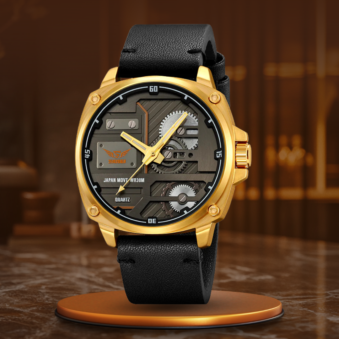 Men's Leather Watch with Quartz Movement