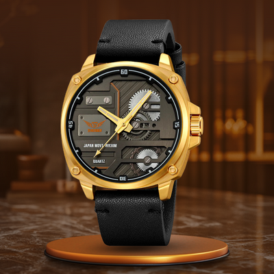 Men's Leather Watch with Quartz Movement