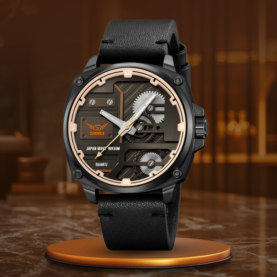 Men's Leather Watch with Quartz Movement