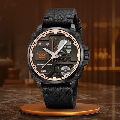 Men's Leather Watch with Quartz Movement