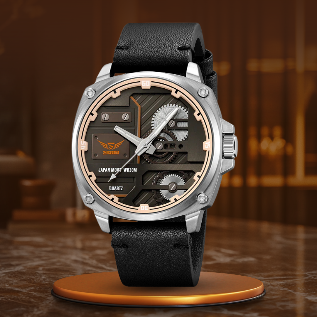 Men's Leather Watch with Quartz Movement