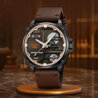 Men's Leather Watch with Quartz Movement