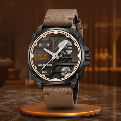 Men's Leather Watch with Quartz Movement