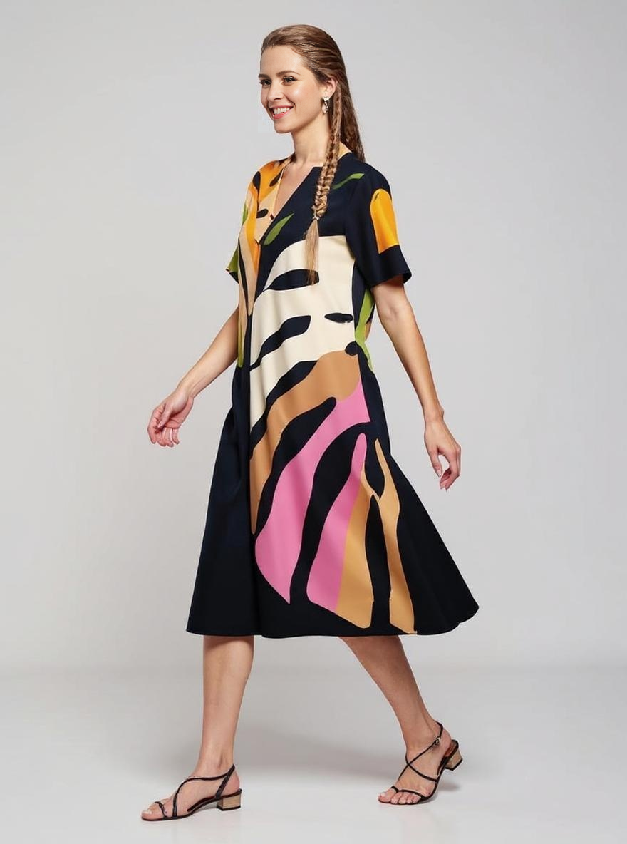 Roos™ - Casual Dress with Colorful Leaf Print