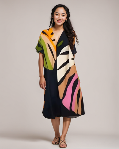 Roos™ - Casual Dress with Colorful Leaf Print