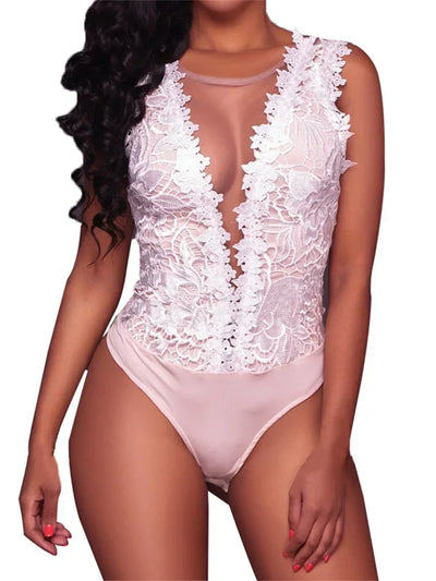 Sexy Lace Floral Bodysuit - Sleeveless Bodycon Jumpsuit For Party & Club