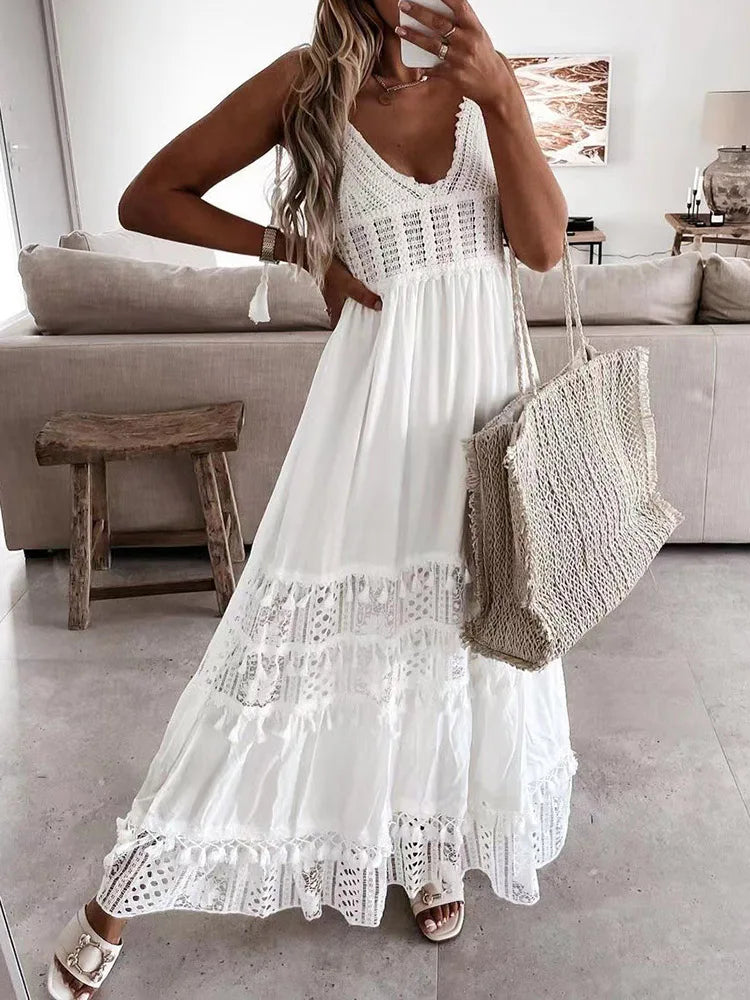 Lucille - Casual Lace Sleeveless Maxi Dress