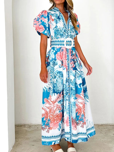 Kenchin - Casual Short Sleeve Belted Maxi Dress